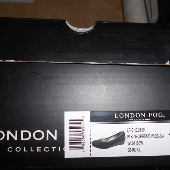 NEW IN BOX LONDON FOG Black NEOPRENE DRESS WEDGE 7W (WIDE) - Picture 8 of 8